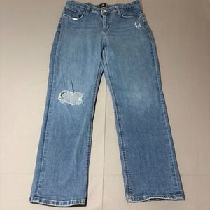 Lee Straight Leg Jeans Womens 14M Blue Distressed Ripped Denim